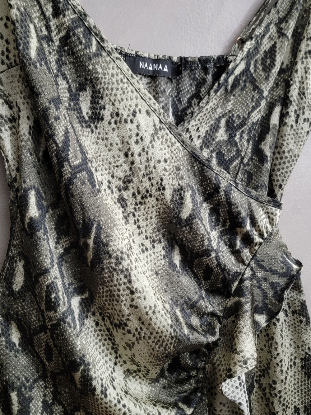 NAANAA Snake Print Slip Dress in Green and Black - Picture 4 of 8